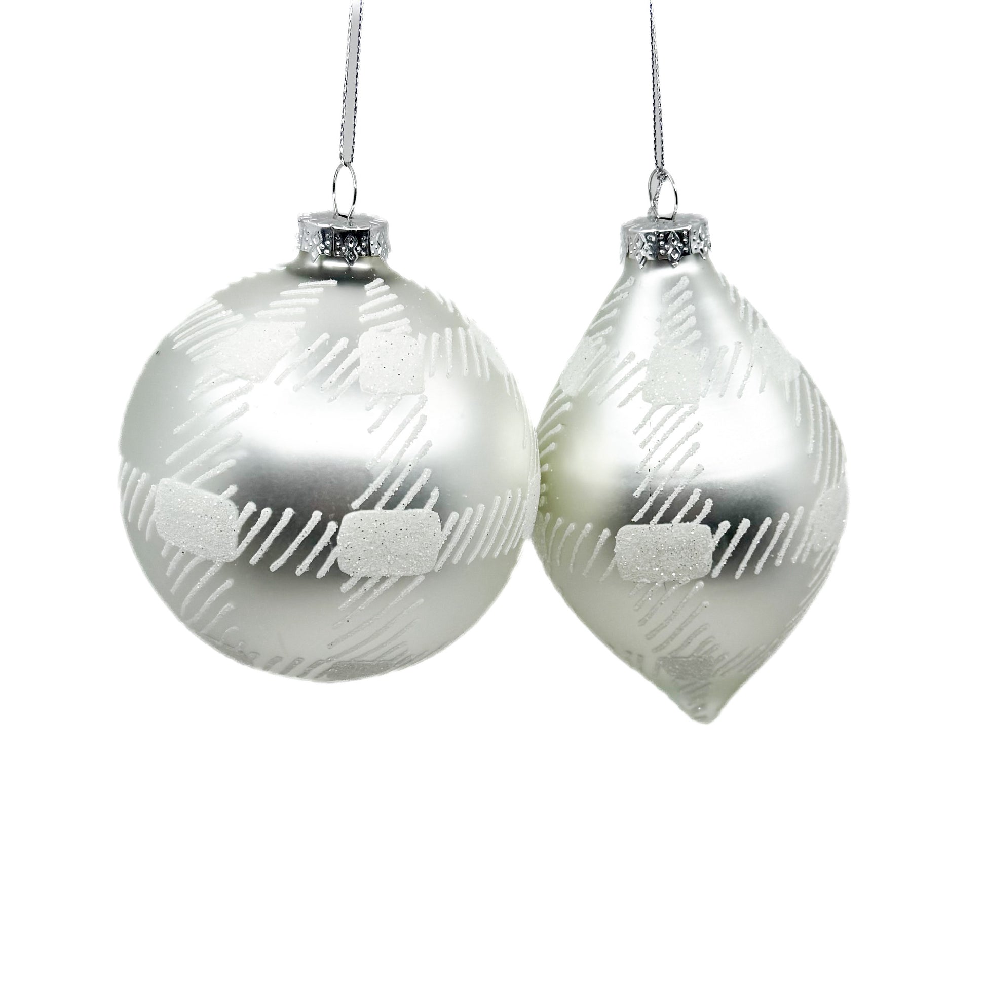 4–5" Check Glass Ornament – Ball or Finial (Sold Individually)