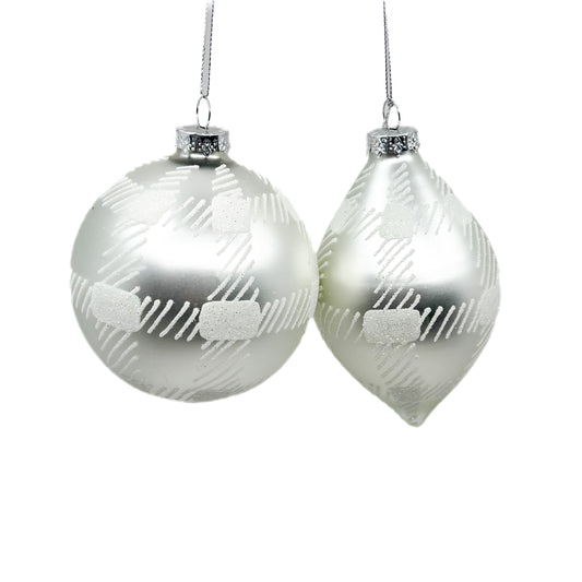 4–5" Check Glass Ornament – Ball or Finial (Sold Individually)