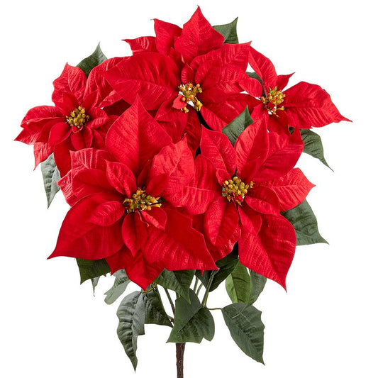24" Velvet Poinsettia Bush 5 Stem