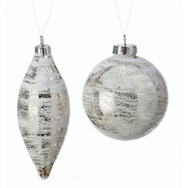 4-6" Ornament Glass Whitewash Mercury Ball (ASST/ 2)