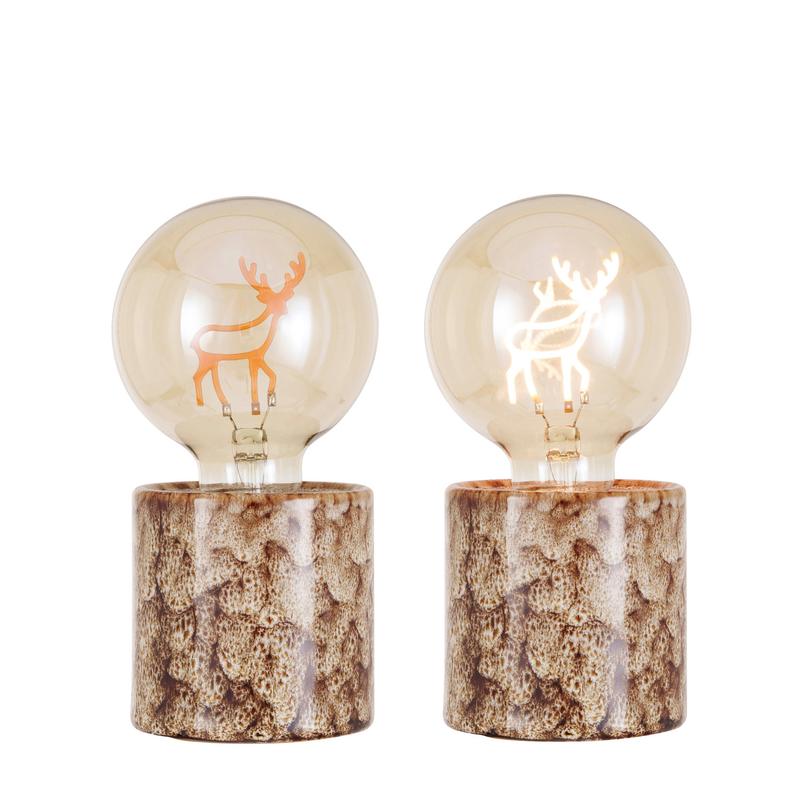 7.5"H Stoneware Lamp w/ LED Deer Shaped Filament Bulb