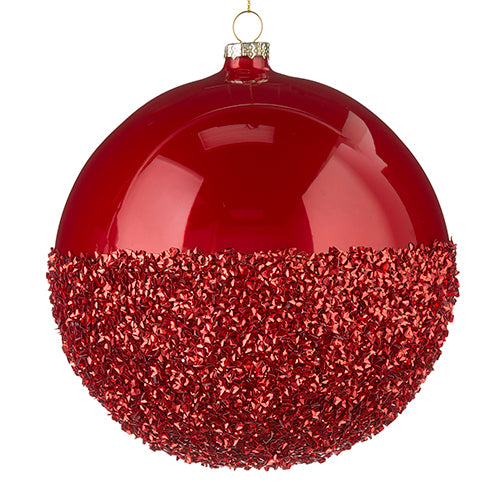 6" Half Glittered Red Ball Ornament