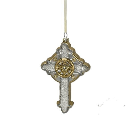 6.875“ glass old world cross , ivory