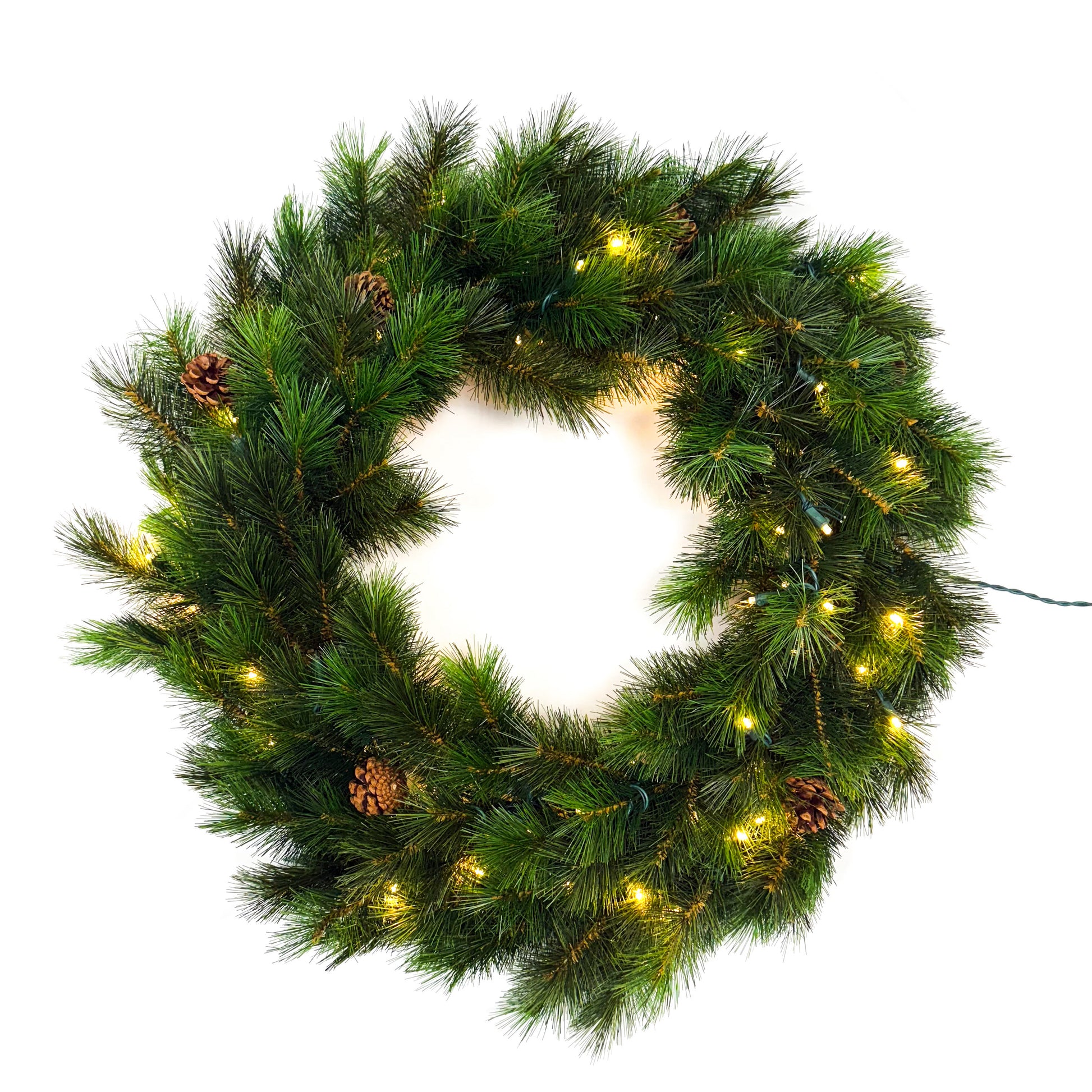 30" Pine Wreath W/ Pinecones, LED