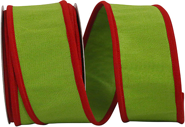 2.5" X 10yds Deluxe Dupioni Folded Wired Edge Ribbon, Lime/ Red