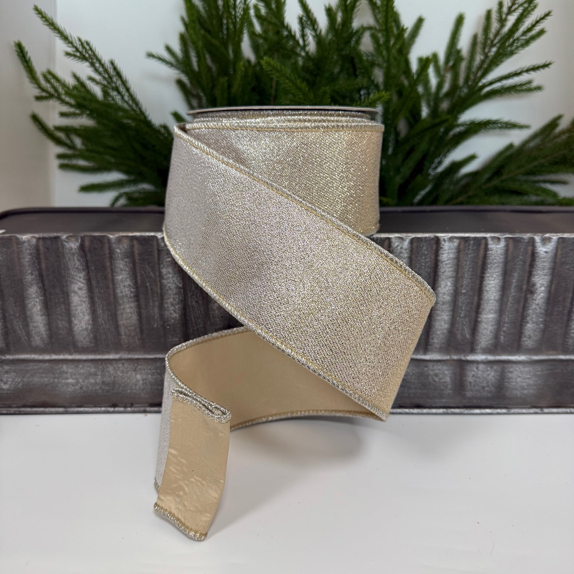 2.5" x 10Yds Taupe Metallic Ribbon