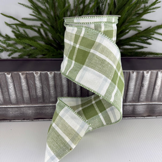 4" X 10Yds Green Plaid Wired Ribbon