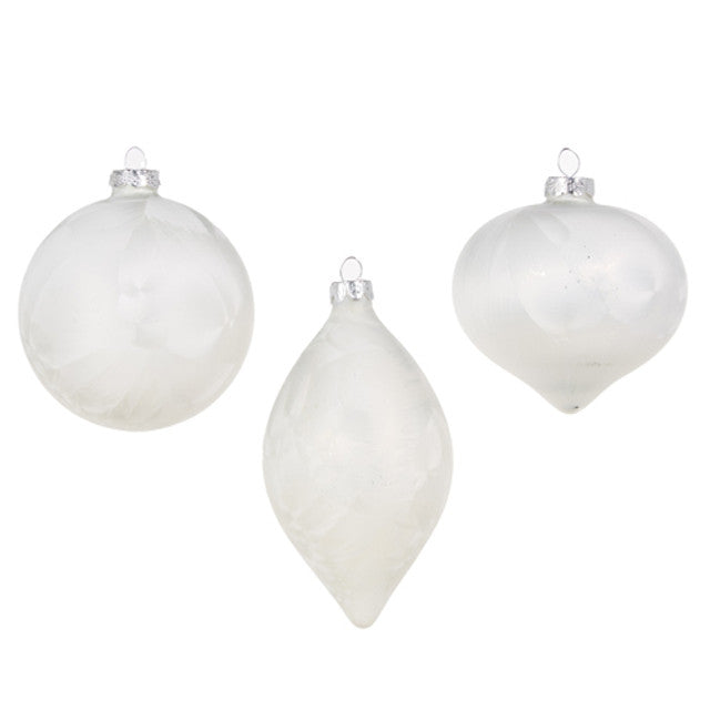 4" White Matte Crackle Ornament – Assorted (Sold Individually)