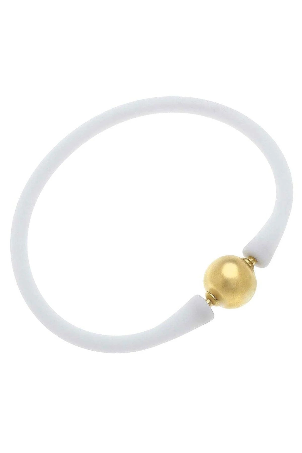 Bali 24K Gold Plated Ball Bead Silicone Bracelet in White