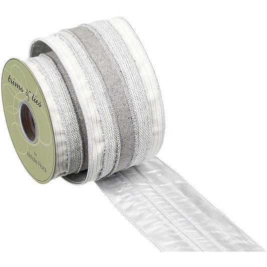 4" X 5Yd Ribbon Cream/ Gray