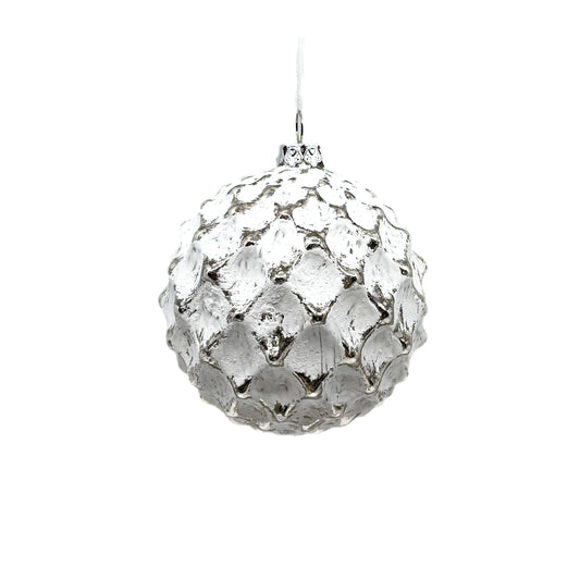 4" Glass Ball Ornament White/ Silver