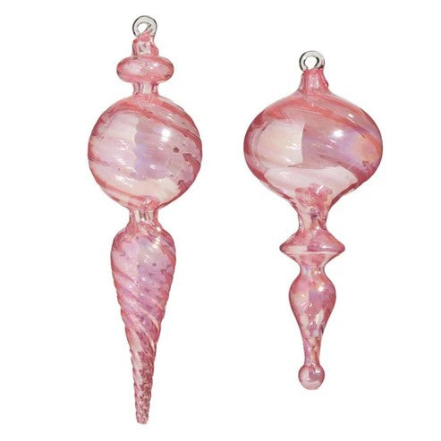 10" Pink Glass Finial Ornament (Asst/ 2)