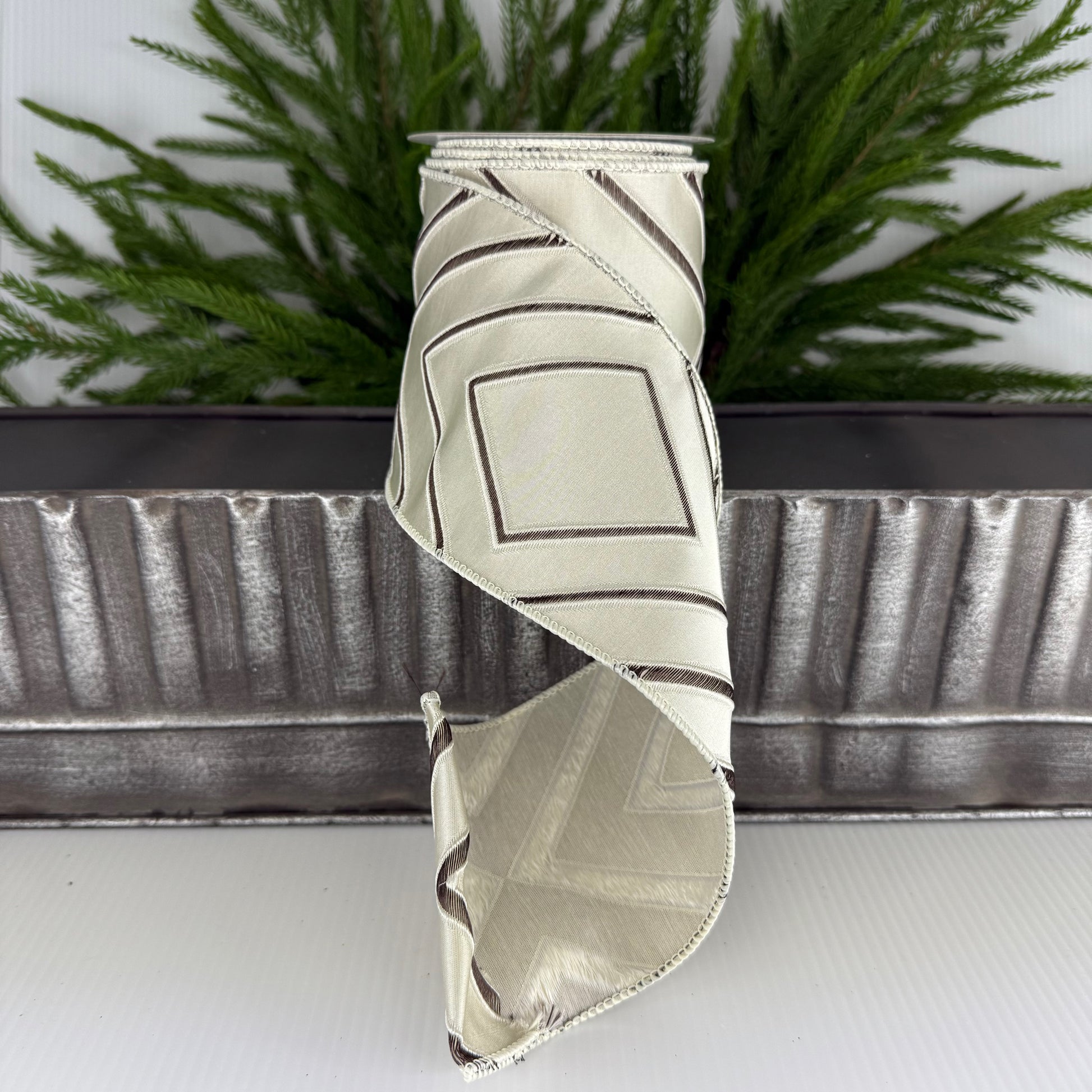 4" X 5Yd Ribbon, Cream Taupe