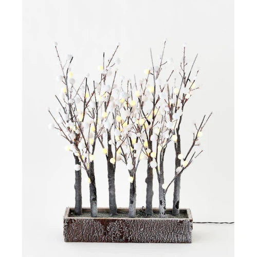 Planter Box W/Lighted White Trees, W/Adaptor, Pvc, 18" X 29"