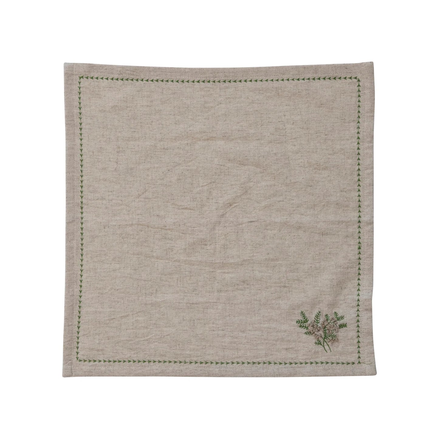 18" Square Cotton & Linen Napkins w/ Botanical, Embroidery & French Knots, Set of 4